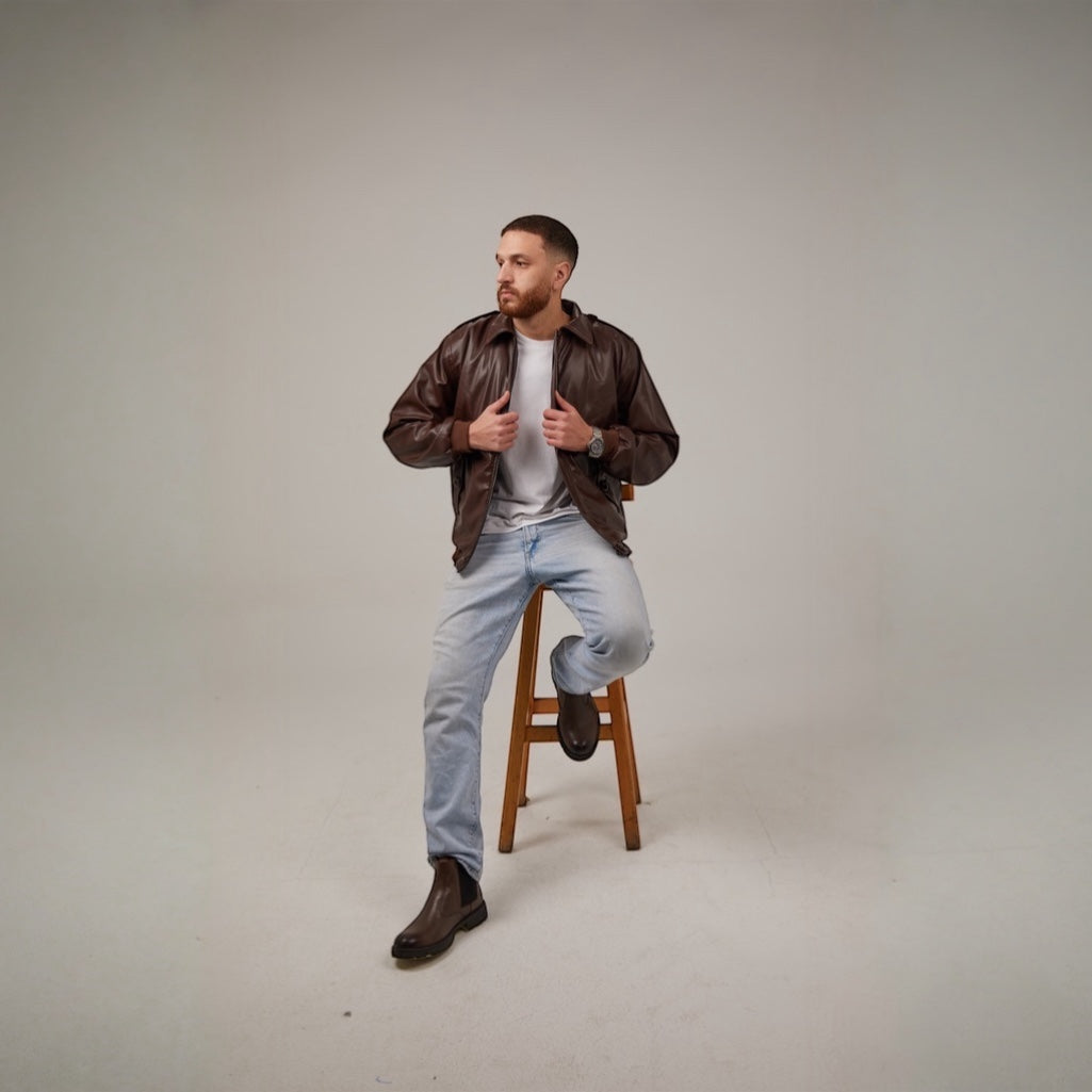 Vintage Leather Jacket In Brown